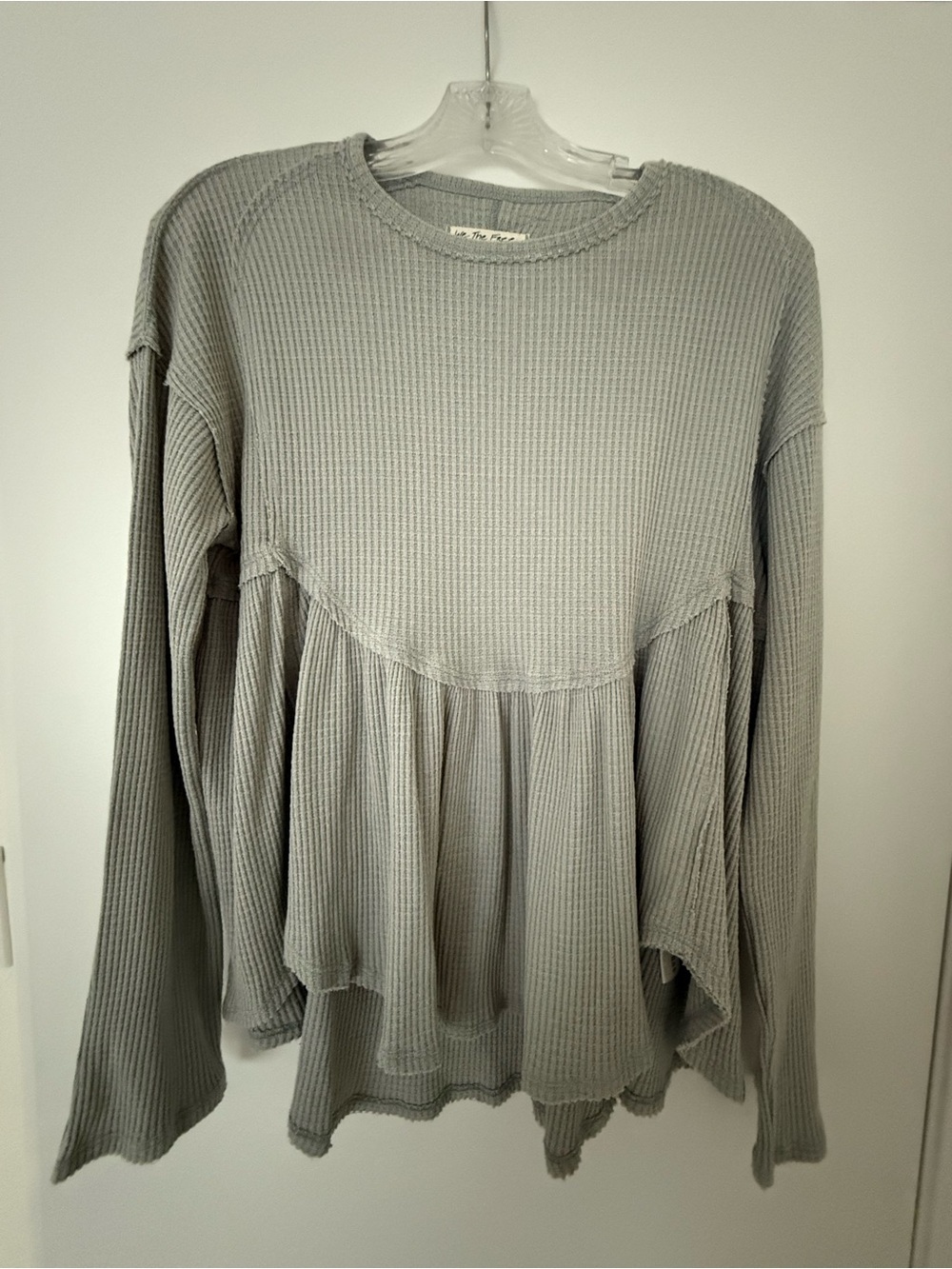 Free people Waffle Knit Peplum Long-Sleeve Top - Gray
